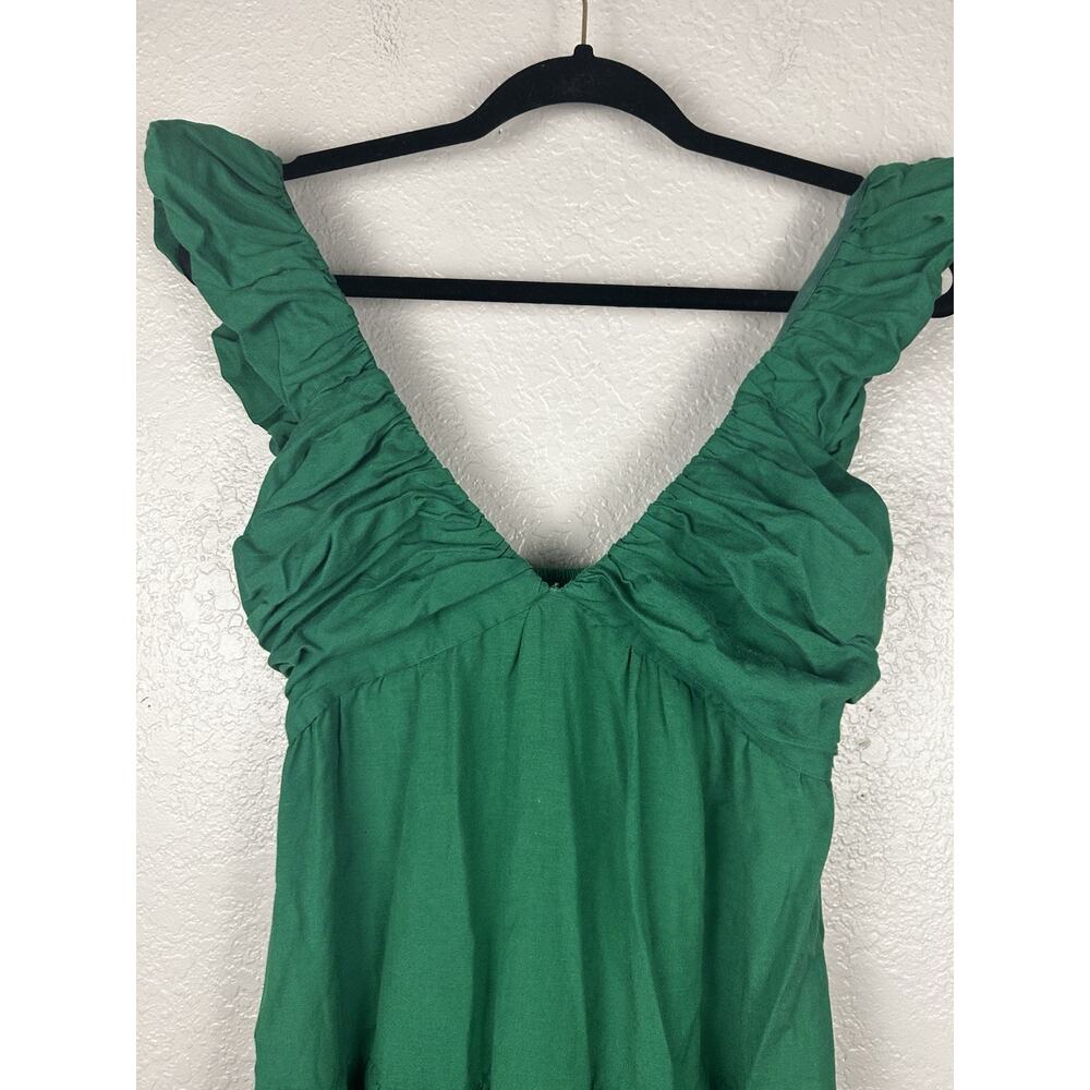 Jason Wu Green Ruched Ruffle Tiered Maxi V Neck Dress Size M Wedding Graduation - Picture 4 of 10